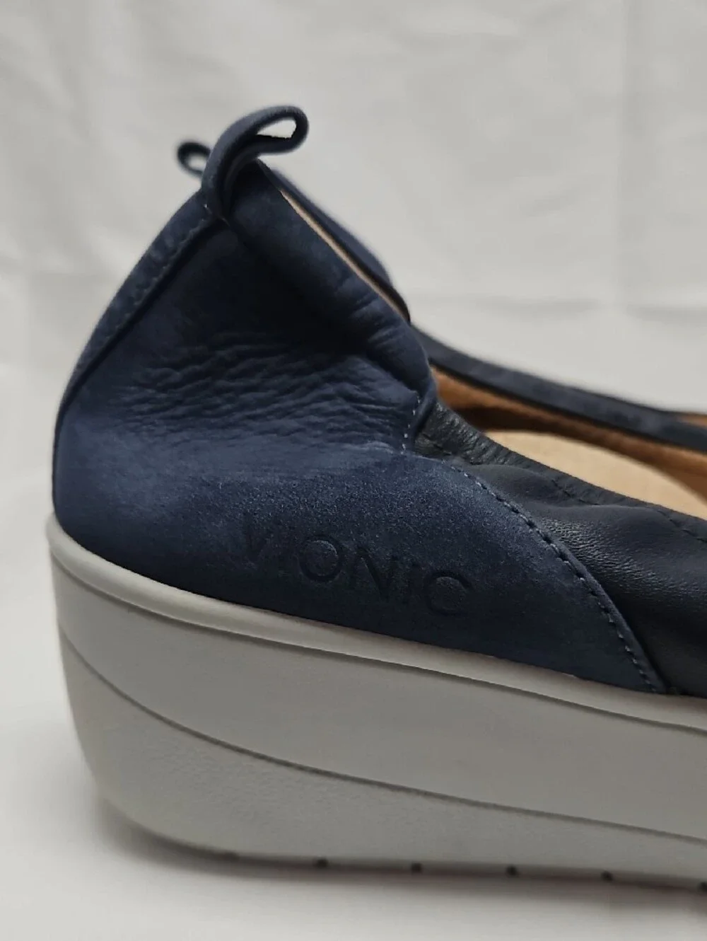 Vionic Jacey Womens 11 Navy Leather Suede Slip On Wedge Sneakers Comfort Shoes